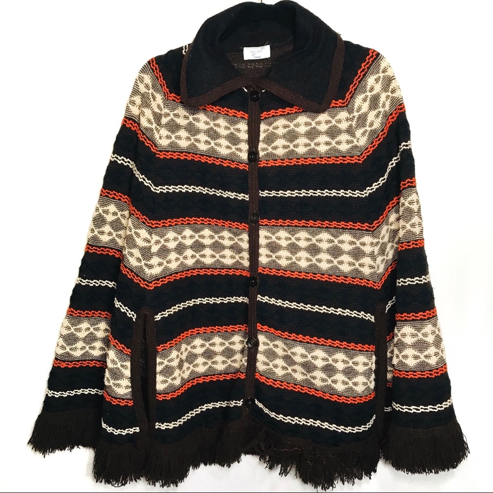 Vintage Sears Poncho Brown and Orange Stripes